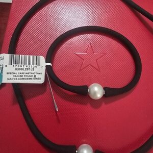 Effy Black Necklace and Bracelet Set with White Pearls
